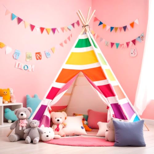 NUBUNI Tipi Zelt Für Kinder Sunset | Tippi Kinderzelt Junge | Tippi Kinderzelt Mädchen | Kinder Tipi | Kinder Tipi Zelt | Tippi Kinderzelt Mit Bodenmatte Und Aufbewahrungstasche von NUBUNI