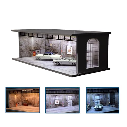 NUEIOVRW 1/64 Diorama Europäisches Garage Modell, Dreifarbige beleuchtete Parkplatz Modell Vitrine, Helligkeit Einstellbar Modellautos Szene Display Case, für Diecast Modellautos Display NUEIOVRW 1/64 Diorama Europäisches Garage Modell, Dreifarbige beleuchtete Parkplatz Modell Vitrine, Helligkeit Einstellbar Modellautos Szene Display Case, für Diecast Modellautos Display von NUEIOVRW