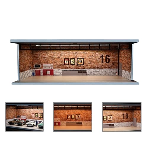 NUEIOVRW 1/64 Diorama Garage Modell, Tri-Mode-Beleuchtung einstellbar Parkplatz Szene Display Case, Diecast Modellautos Vitrine, Auto Showroom Szene Display Case (No.16 Garage) NUEIOVRW 1/64 Diorama Garage Modell, Tri-Mode-Beleuchtung einstellbar Parkplatz Szene Display Case, Diecast Modellautos Vitrine, Auto Showroom Szene Display Case (No.16 Garage) von NUEIOVRW