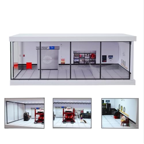 NUEIOVRW 1:43 Diorama Garage Modell mit Lichit, Modellauto-Vitrine für Sammler, Realistische Parkplatz-Szene Garage mit Acryl-Staubtür, Auto Showroom Modell Display Case, Geschenk (Repair Shop) NUEIOVRW 1:43 Diorama Garage Modell mit Lichit, Modellauto-Vitrine für Sammler, Realistische Parkplatz-Szene Garage mit Acryl-Staubtür, Auto Showroom Modell Display Case, Geschenk (Repair Shop) von NUEIOVRW