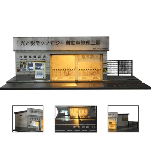 NUEIOVRW 1/64 Diorama Garage Modell, LED-Beleuchtung Japanisch Parkplatz Szene Modell Vitrine, Diecast Auto Garage Display Case, Modellautos Szene Vitrine, Sammlung Geschenk (Repair Shop) NUEIOVRW 1/64 Diorama Garage Modell, LED-Beleuchtung Japanisch Parkplatz Szene Modell Vitrine, Diecast Auto Garage Display Case, Modellautos Szene Vitrine, Sammlung Geschenk (Repair Shop) von NUEIOVRW
