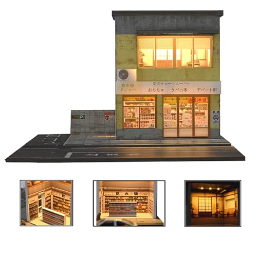 NUEIOVRW 1/64 Diorama Garage Modell, LED-Beleuchtung Japanisch Parkplatz Szene Modell Vitrine, Diecast Auto Garage Display Case, Modellautos Szene Vitrine, Sammlung Geschenk (Two-Story Store) NUEIOVRW 1/64 Diorama Garage Modell, LED-Beleuchtung Japanisch Parkplatz Szene Modell Vitrine, Diecast Auto Garage Display Case, Modellautos Szene Vitrine, Sammlung Geschenk (Two-Story Store) von NUEIOVRW