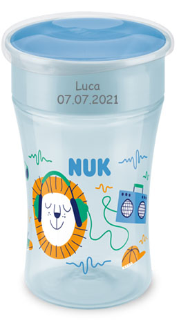 Magic Cup 230ml mit Gravur (inkl. Deckel) türkis-blau von NUK