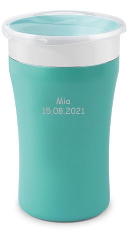 Magic Cup Edelstahl 230ml mit Gravur (inkl. Deckel) türkis von NUK