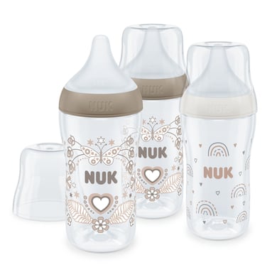 NUK Flaschenset Perfect Match 3er Set mit Temperature Control 260 ml ab 3 Monate in weiß und beige von NUK