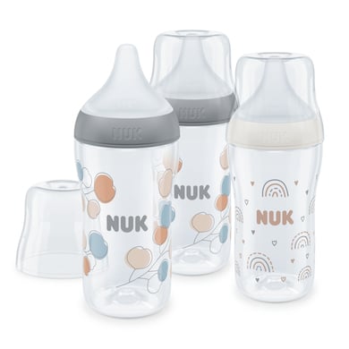 NUK Flaschenset Perfect Match 3er Set mit Temperature Control 260 ml ab 3 Monate in weiß und grau von NUK