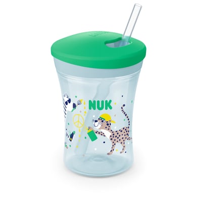 NUK Trinklernbecher Action Cup weicher Trinkhalm, auslaufsicher ab 12 Monaten grün von NUK