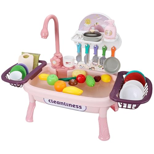 Kinder Spielküche mit Wasserhahn, Geschirr und Spielzeug-Lebensmitteln, Rosa, Spülbecken mit Abtropfkörben Kinder Spielküche mit Wasserhahn, Geschirr und Spielzeug-Lebensmitteln, Rosa, Spülbecken mit Abtropfkörben von NUKied