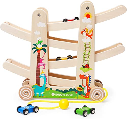 Kugelbahn Autos Holz ab 1 Jahr|Auto Rennbahn Holz Spielzeug,Montessori Holz Autorennbahn Holzspielzeug 1 2 3 4 Jahre |Perfektes Kinderspielzeug aus Holz Geschenk für Jungen und Mädchen von NUKied