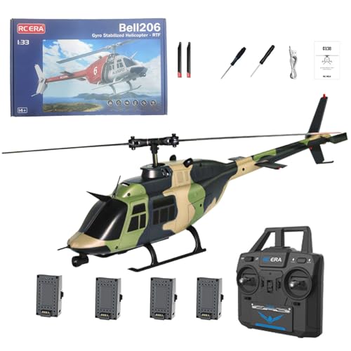 NULA C138 Bell 206 RC Hubschrauber für Erwachsene, 1/33 2,4 G 6CH 6-Achsen-Gyro Bürstenloser Optische Flusspositionierung Ferngesteuerter Helikopter Flugzeug – RTF / 4 Batterie von NULA