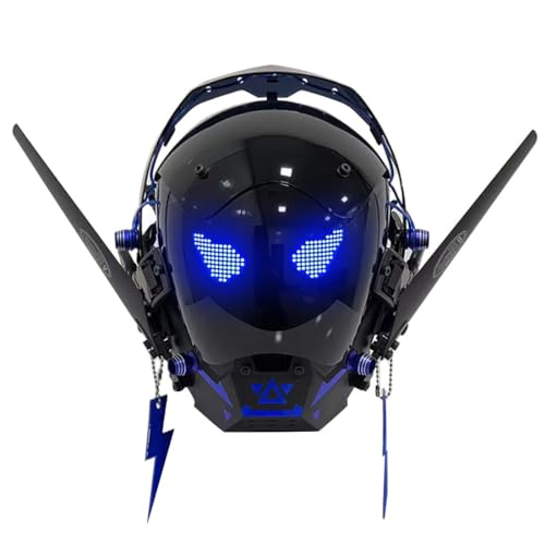 NULA Cybepunk Maske für Erwachsene, Futuristische Tech Techwear Halloween Punk Maske mit LED-Licht Cosplay Helm Punk Maske für Herren Cosplay Kostümspiele Partys Rollenspiele von NULA