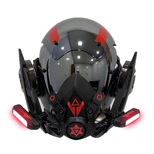 NULA Cybepunk Maske für Erwachsene, Futuristische Tech Techwear Halloween Punk Maske mit LED-Licht Cosplay Helm Punk Maske für Herren Cosplay Kostümspiele Partys Rollenspiele von NULA