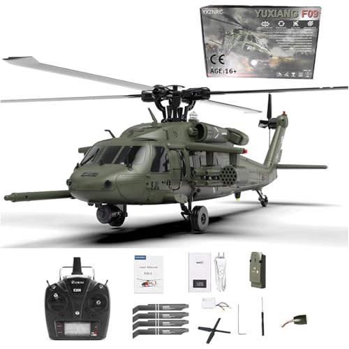 NULA RC Hubschrauber Spielzeug für Erwachsene, mit Kamera & 6-Achsen-Gyro & Lichtern & 2 Bürstenlosen Motoren, F09 2,4G 6CH 1/47 Ferngesteuertes Militär Helicopter für Uh60 Black Hawk – RTF von NULA