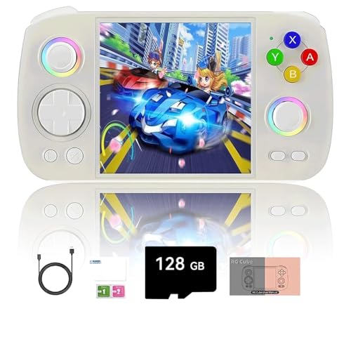 NULA RG Cube Retro Handheld Spielkonsole, Mit 4000+Spiele 8+128G+128G mit RGB-Beleuchtung, 3.95-Zoll IPS Android Arcade Unisoc T820 Prozessor, Support luetooth WiFi Battle -Beige von NULA