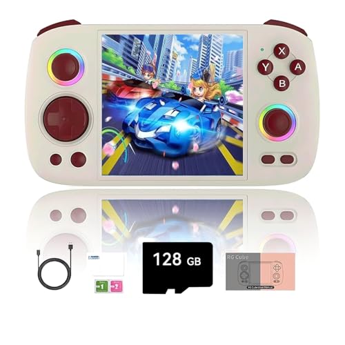 NULA RG Cube Retro Handheld Spielkonsole, Mit 4000+Spiele 8+128G+128G mit RGB-Beleuchtung, 3.95-Zoll IPS Android Arcade Unisoc T820 Prozessor, Support luetooth WiFi Battle - Grau von NULA