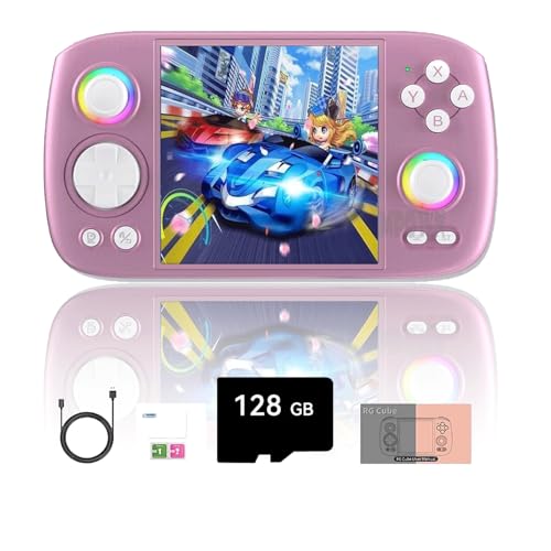 NULA RG Cube Retro Handheld Spielkonsole, Mit 4000+Spiele 8+128G+128G mit RGB-Beleuchtung, 3.95-Zoll IPS Android Arcade Unisoc T820 Prozessor, Support luetooth WiFi Battle -Lila von NULA