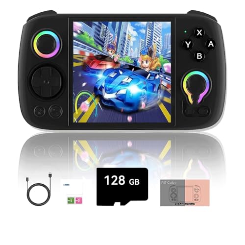 NULA RG Cube Retro Handheld Spielkonsole, Mit 4000+Spiele 8+128G+128G mit RGB-Beleuchtung, 3.95-Zoll IPS Android Arcade Unisoc T820 Prozessor, Support luetooth WiFi Battle -Schwarz von NULA