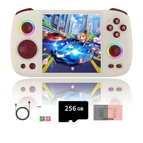 NULA RG Cube Retro Handheld Spielkonsole, Mit 8000+Spiele 8+128G+256G mit RGB-Beleuchtung, 3.95-Zoll IPS Android Arcade Unisoc T820 Prozessor, Support luetooth WiFi Battle -Grau von NULA