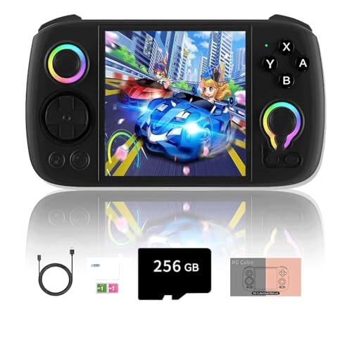 NULA RG Cube Retro Handheld Spielkonsole, Mit 8000+Spiele 8+128G+256G mit RGB-Beleuchtung, 3.95-Zoll IPS Android Arcade Unisoc T820 Prozessor, Support luetooth WiFi Battle -Schwarz von NULA