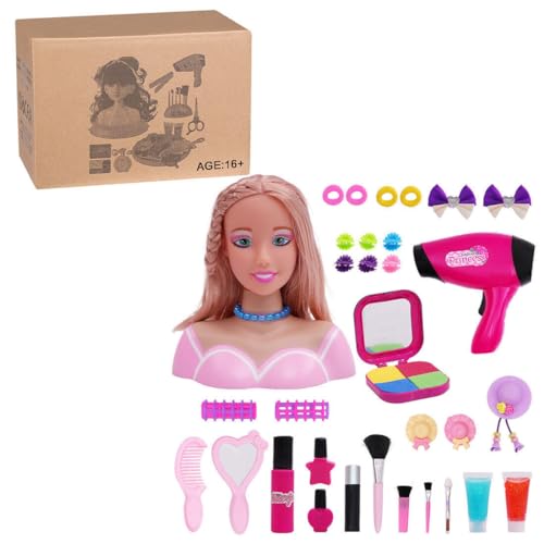 NULA Schminkkopf Frisierkopf für Mädchen Kinder, 33 Teile Styling Head Set Frisierpuppe mit Haartrockner Kosmetik Zubehör, Make Up Spielset Weihnachten Geburtstag Geschenke von NULA