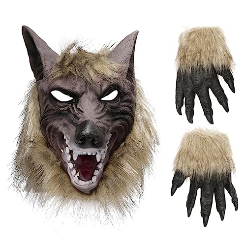 NUOBESTY Halloween-Cosplay-Requisiten Kostüm 1 Set smaske Krallenhandschuhe Set Wer-Cosplay-Maske Wer-Kostüm skrallen-Handschuhe Halloween-Party Anzieh-Performance-Requisiten Wolf Maske von NUOBESTY