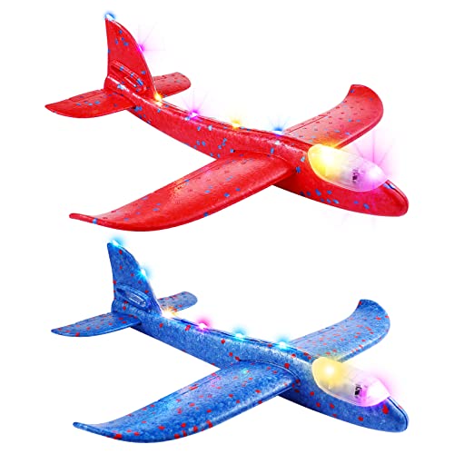 NUOBESTY 2Er-Pack Schaumstoff-Flugzeugspielzeug Für Kinder Led-Leucht-Wurfschaum-Gleitflugzeuge 2 Flugmodi Outdoor-Flugspielzeug Für Jungen von NUOBESTY