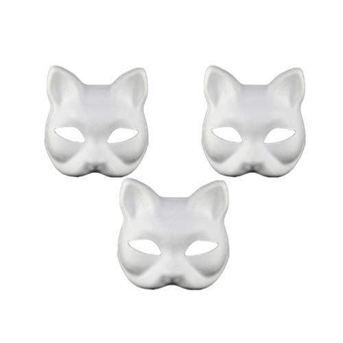 NUOBESTY 3 Stk Requisiten Für Maskenkostüme Halloween-kostüme Für Kinder Unbemalte Maske Unfertige Katzenmasken Therian Katzenmasken Für Kinder Fuchsmasken Frau Cosplay Ballon Weiß von NUOBESTY