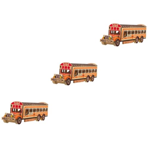 NUOBESTY 3st Schulbus-Modell Automodelle Automodellbausatz Vitrine Für Modellautos Schulbus Spielzeug Schulbusspielzeug Für Kleinkinder Spielzeugbus Automodellbausätze Bus-Spielzeug Holz von NUOBESTY