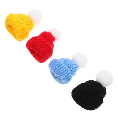 NUOBESTY Mini-strickmützen-Set mit 4 Stück Mützen für Puppen Dekorative Mini-hausdekorationen von NUOBESTY