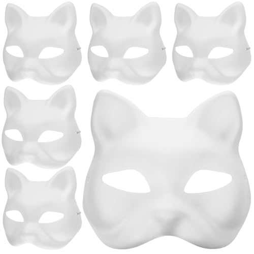 NUOBESTY Katzenmaske 8 Stück Leere Masken DIY Bemalbare Blankomasken Maskerade Katzenmasken Halloween Weiße Katze Für Partygeschenke Cosplay-Requisite von NUOBESTY