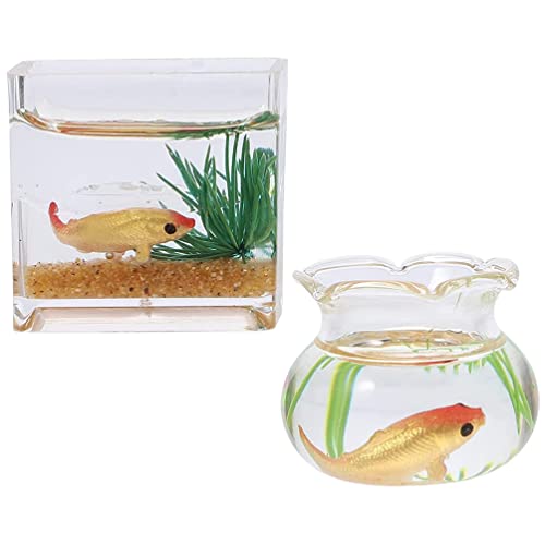 NUOBESTY Mini-Fischschale Puppenhaus Miniatur-Aquarium Kleines Glas-Goldfischglas für Märchenlandschaft Gartenverzierung Puppenhaus-Dekorationszubehör von NUOBESTY