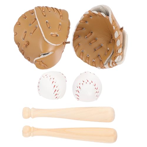 NUOBESTY Miniatur-Baseballschläger-Handschuhschläger-Set Puppenhaus-Dekoration Simulation Mini-Baseball-Modell Tortenaufsatz Fotografie-Requisiten 2 Sets Khaki von NUOBESTY