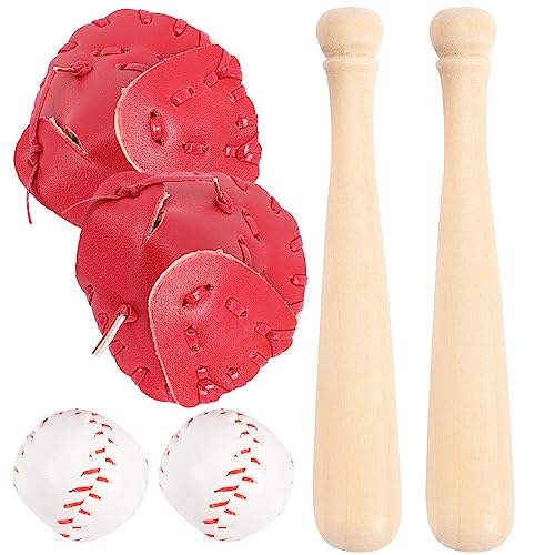 NUOBESTY Puppendekorationen Miniatur-Baseballschläger Handschuh Und Ball Baseball-Kuchendekorationen Party-Simulationsset Simulations-DIY-Zubehör 2 Sätze von NUOBESTY