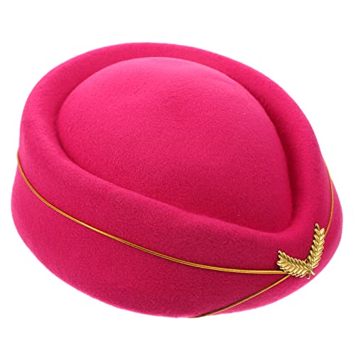 NUOBESTY Rosy Stewardess Bow Baskenmütze Mütze Filz Flugbegleiter Mütze Vintage Britische Band Kostüm Hut Flugzeug Hostess Hut Einheitliche Cosplay Accessoires für Frauen Party Dekoration von NUOBESTY