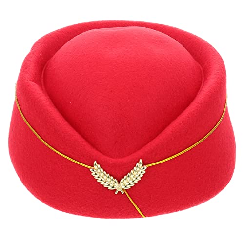 NUOBESTY Stewardess-Hut Zubehör Stewardess Mütze Vintage British Stewardess Beret Filzflugbegleiter Cap Uniform Cosplay für Women Decor (Rot) Airline-Stewardess- Mädchenkleidung von NUOBESTY