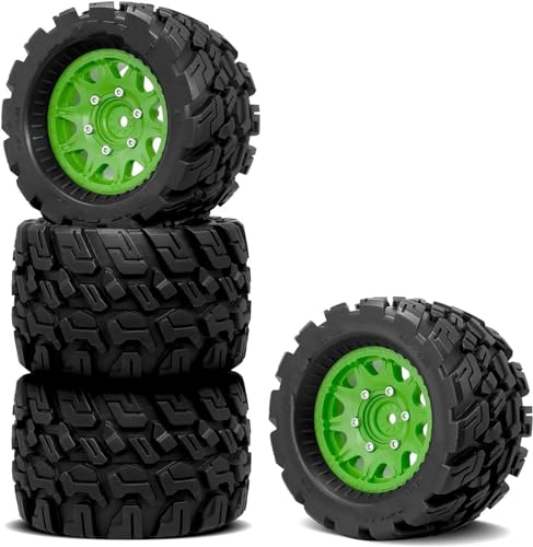 NUODOU RC Auto Reifen Kompatibel Mit Arrma Für Granite Für Axial Für Rc4wd RC Truck Buggy-Räder Und Reifen 12 Mm/14 Mm Sechskant Für RC-Truck-Reifen Im Maßstab 1:10(Green) von NUODOU