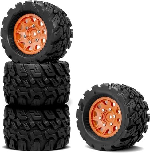 NUODOU RC Auto Reifen Kompatibel Mit Arrma Für Granite Für Axial Für Rc4wd RC Truck Buggy-Räder Und Reifen 12 Mm/14 Mm Sechskant Für RC-Truck-Reifen Im Maßstab 1:10(Orange) von NUODOU