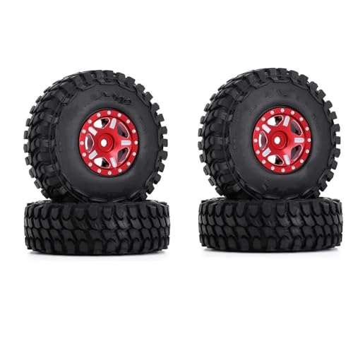 NUODOU RC Auto Reifen Kompatibel Mit Axial Für SCX24 AXI00001 Für Deadbolt Für Gladiator 52 * 18mm 1,0 "Beadlock Rad Felgen Reifen Set Für 1/24 RC Crawler Auto(Red,B) von NUODOU