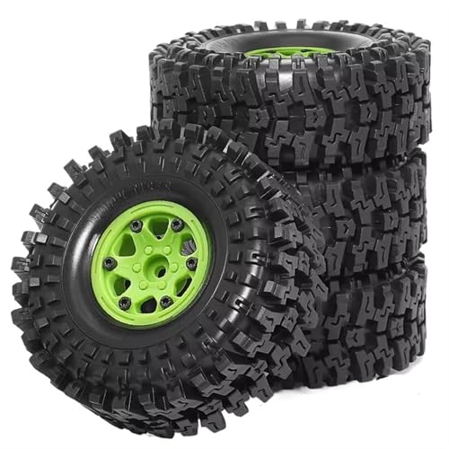 NUODOU RC Auto Reifen Kompatibel Mit Axial SCX10 TRX4 1:10 RC Crawler Autozubehör 4 Stück Kunststoff-Radnabe 1,9 Zoll Gummifelsenreifen Radreifen(Green) von NUODOU