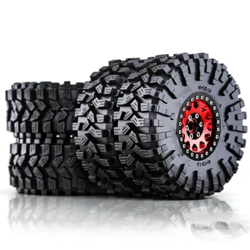 NUODOU RC Auto Reifen Kompatibel Mit Trxs Für TRX4 Für RC4WD D90 Für Axial SCX10 4 Stück 120 Mm 1,9 Zoll Metall Beadlock Felge Gummireifen Für 1/10 RC Crawler Auto(Red) von NUODOU