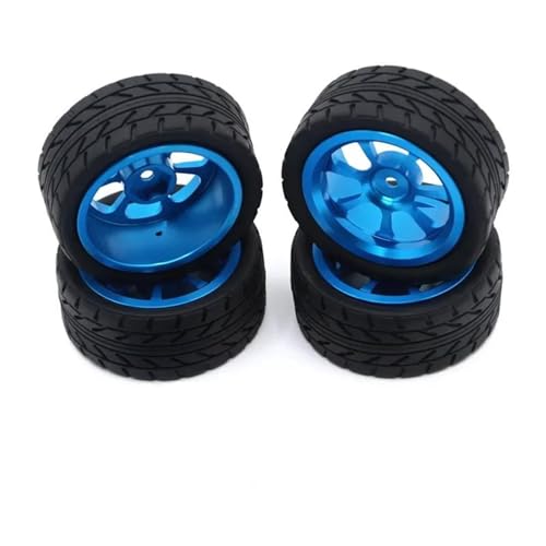 NUODOU RC Auto Reifen Kompatibel Mit Wltoys Für 144001 144002 124016 124017 124019 124018 RC Automobilteile 65 Mm Metallfelge High Grip Gummireifen(Blue) von NUODOU