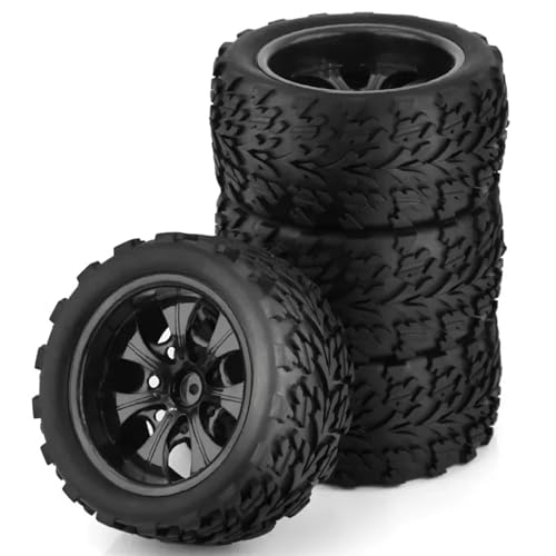 NUODOU RC Buggy Reifen Kompatibel Mit 88025 Für HSP 94111 94108 94188 1:10 Für Monster Truck 4 Stücke RC Gummi Schwamm Reifen Reifen Felge(Black) von NUODOU