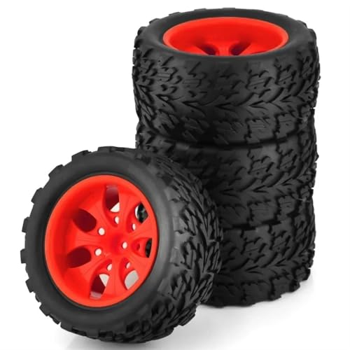 NUODOU RC Buggy Reifen Kompatibel Mit 88025 Für HSP 94111 94108 94188 1:10 Für Monster Truck 4 Stücke RC Gummi Schwamm Reifen Reifen Felge(Red) von NUODOU