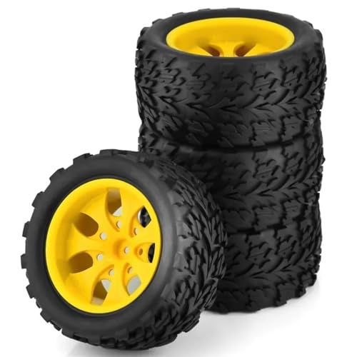 NUODOU RC Buggy Reifen Kompatibel Mit 88025 Für HSP 94111 94108 94188 1:10 Für Monster Truck 4 Stücke RC Gummi Schwamm Reifen Reifen Felge(Yellow) von NUODOU