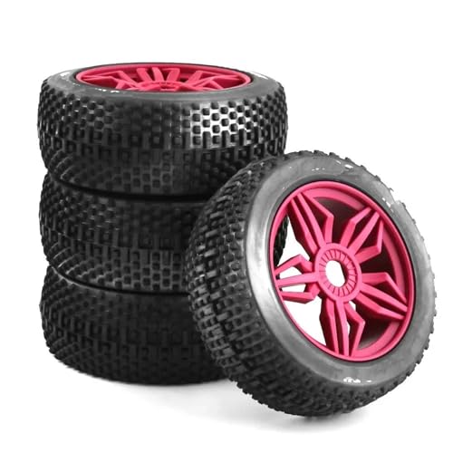 NUODOU RC Buggy Reifen Kompatibel Mit Kyosho MP10 4WD Für HSP Für Aton Für HONGNOR, 4-teiliges Upgrade-Rad Für Offroad-Buggy-Reifen, Rad Mit 17 Mm Sechskant, 1/8 RC-Auto(Pink) von NUODOU