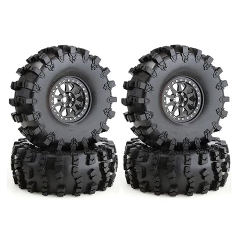 RC Auto Reifen Kompatibel Mit Axial SCX10 Für Wraith Für Capra Für Für traxxas TRX4 D90 1/10 RC Crawler Car, 4 Stück, 150 Mm, Metall 2.2 Beadlock-Felgenreifensatz(Black) von NUODOU