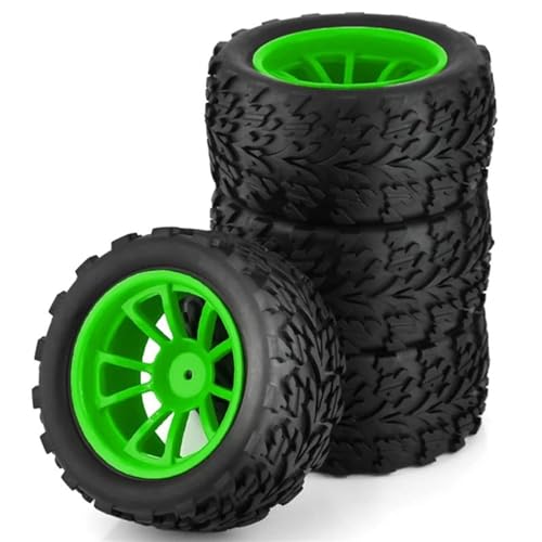 RC Auto Reifen Kompatibel Mit Für traxxas Für Arrma Für Redcat Für HSP Für Tamiya 4 Stück 118 Mm 1/10 RC Truck Buggy Reifen Reifen Rad Schaumstoffeinsatz 12 Mm Sechskant(Green) von NUODOU