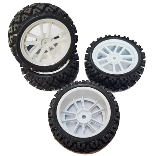 RC Buggy Reifen Kompatibel Mit Tamiya TT01 TT02 XV01 LC Für Racing PTG-2 Für HSP 1/10 RC Offroad Für Buggy-Auto Gummireifen Radreifen Vorne 4 Stück 70 Mm(White) von NUODOU