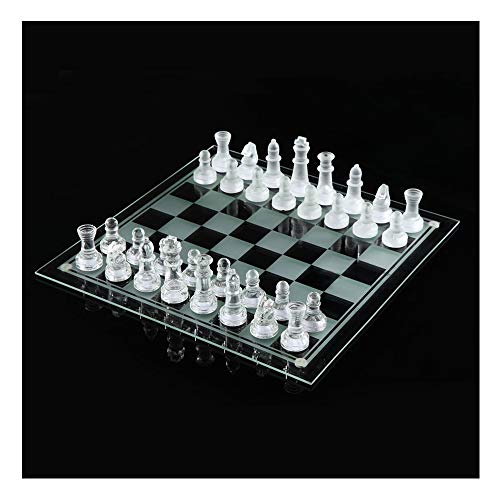 NUODWELL Glas-Schachspiel, Schachbrett-Set aus Milchglas, poliertes, Schachfiguren mit gepolsterter Unterseite, Kristall-Schachbrett, Jugendliche, Erwachsene, 2 Spieler, Spielset (weiß) von NUODWELL