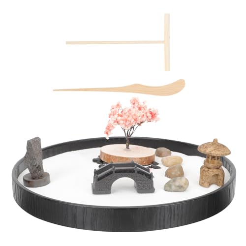 NUSITOU 1 Satz Zen-sandtisch-Ornament Meditations-Zen-Garten-kit Mini- Mini- Mini-steingarten Decoraciones para Sala De Casa Zen Garten Schreibtischdekorationen Rock-kit Harz von NUSITOU